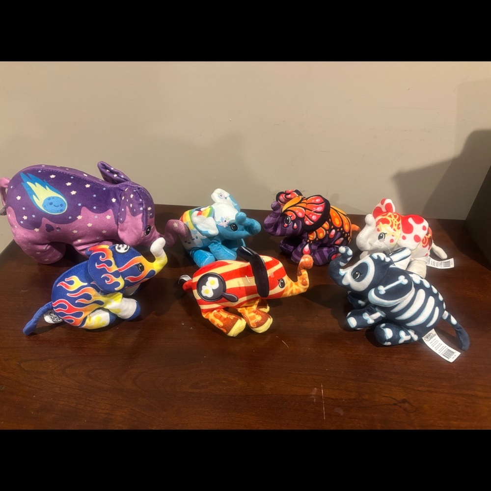 LOT of 7 Pop Art Elephant Plushies